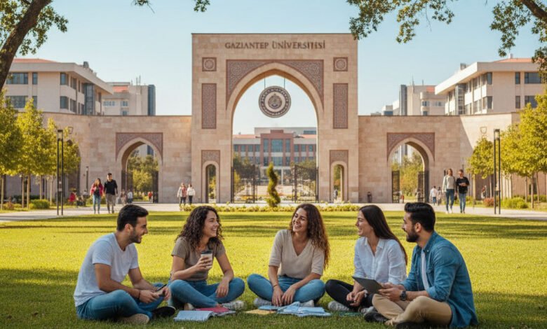 Gaziantep Üniversitesi kampüsünde vakit geçiren üniversite öğrencileri.